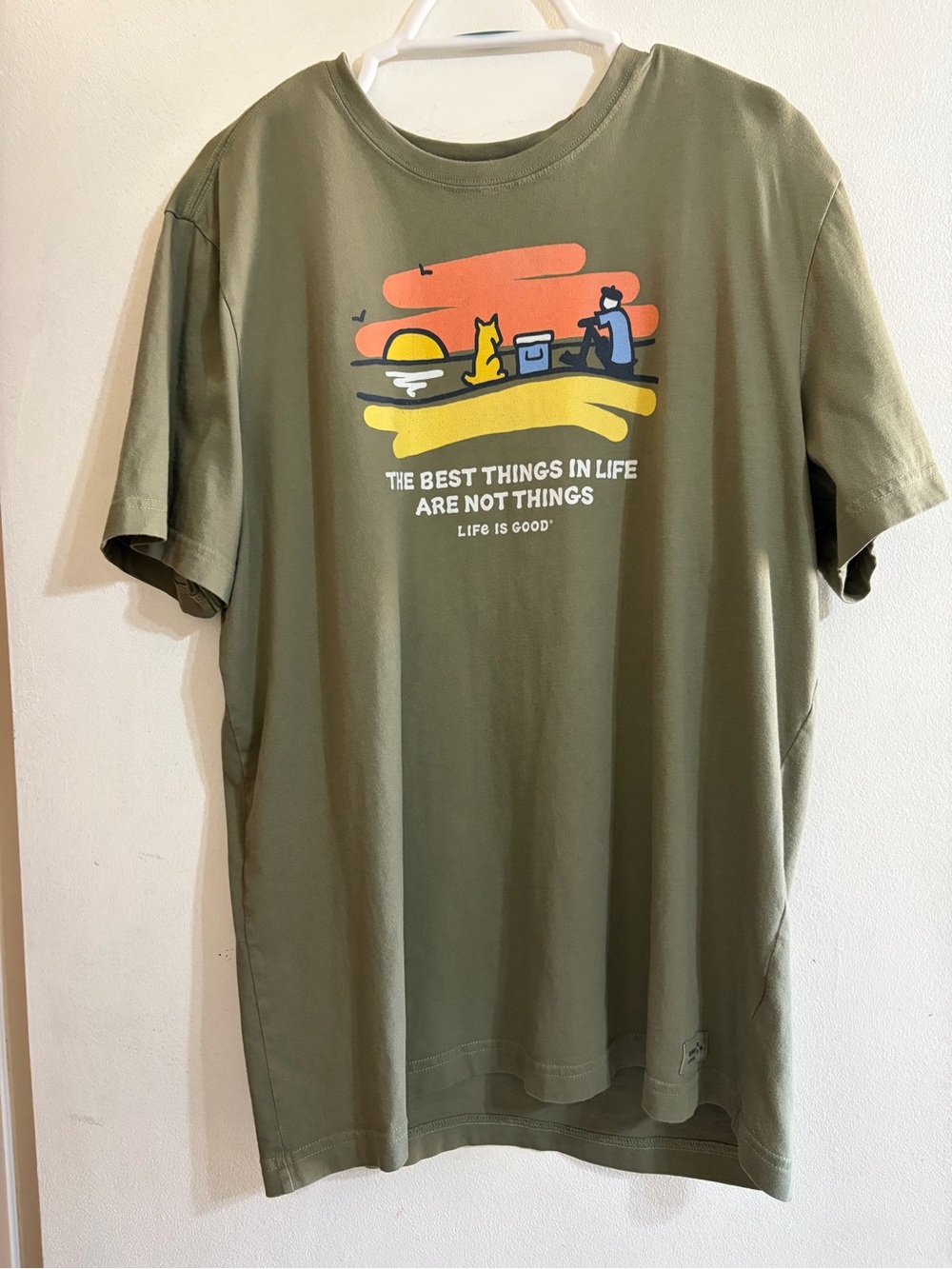 Life Is Good Olive Short-Sleeve Graphic Tee with Sunset Art